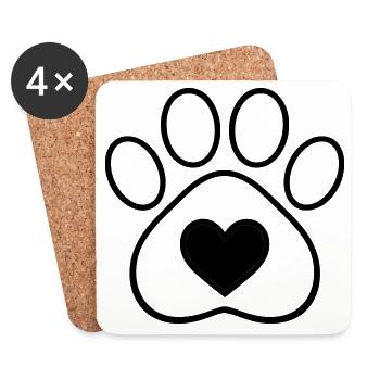 Minimal Paw Print with Heart | Animal Love Line - Coasters (set of 4) - white - Front