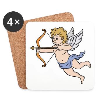 Petit Cupidon mignon tirant sur des cœurs d’amour - Dessous de verre (lot de 4) - blanc - Devant
