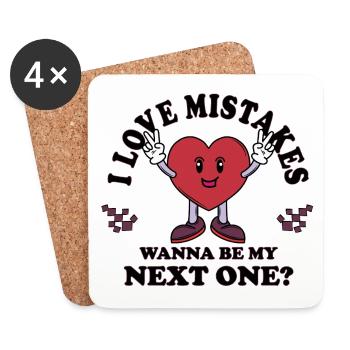 I Love Mistakes – Lustiger Single Flirt Spruch - Untersetzer (4er-Set) - Weiß - Vorne