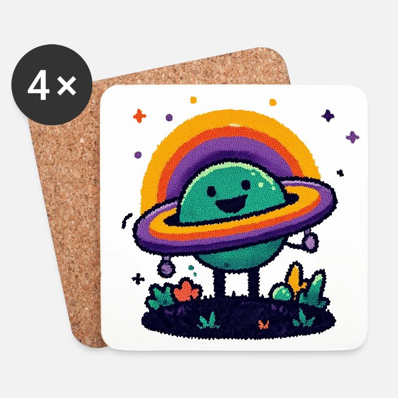 Bunter Planet mit Ring - Untersetzer (4er-Set) - Weiß