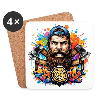Graffiti Holzfäller mit Doppelaxt  - Untersetzer (4er-Set) - Weiß - Vorne