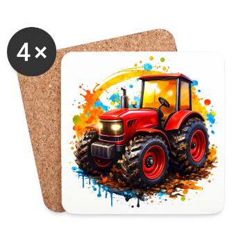 Red tractor with paint splashes - Coasters (set of 4) - white - Front
