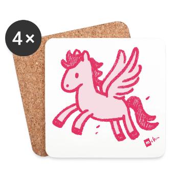 Croquis de la licorne rose du poney ailé - Dessous de verre (lot de 4) - blanc - Devant