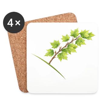Leaf Branch Maple - Watercolor - Coasters (set of 4) - white - Front