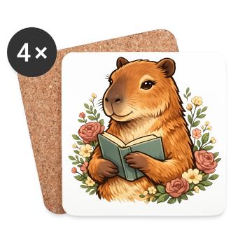 Lire la capybara avec l’amoureux des livres des fleurs - Dessous de verre (lot de 4) - blanc - Devant