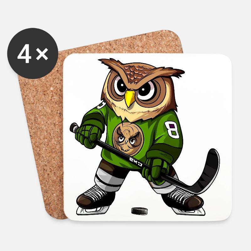 Eule Eishockey - Untersetzer (4er-Set) - Weiß