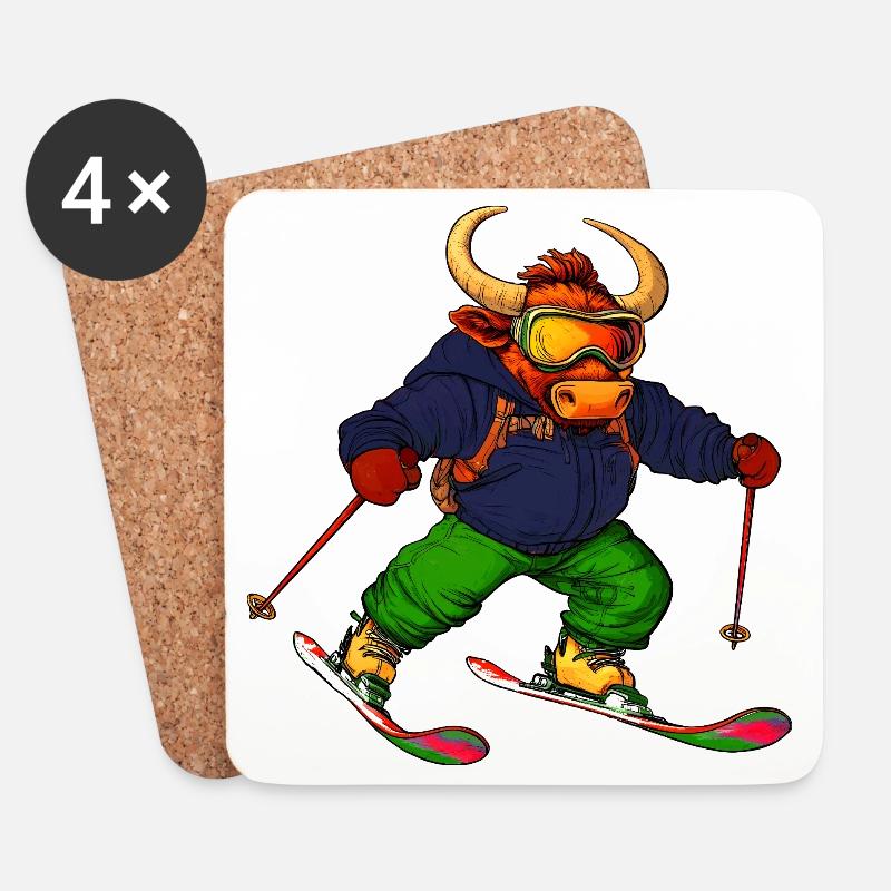 Stiere Skifahrer / Ski Stier - Untersetzer (4er-Set) - Weiß
