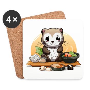 Festival de sushi de la loutre - Dessous de verre (lot de 4) - blanc - Devant
