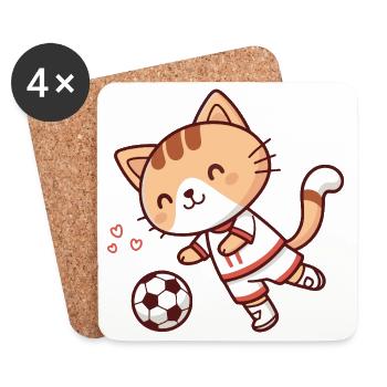 Adorable Footballer Cat - Coasters (set of 4) - white - Front