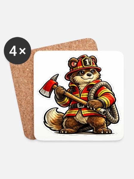 Feuerwehr Bär - Untersetzer (4er-Set) - Weiß