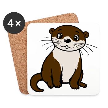 Loutre mignonne Kawaii Adore des animaux cadeau - Dessous de verre (lot de 4) - blanc - Devant
