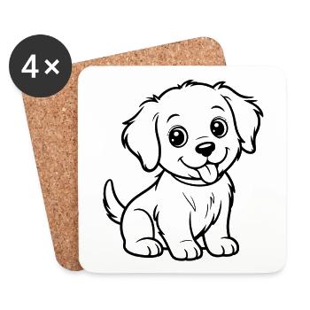 Cuddly Dog Line Drawing - Coasters (set of 4) - white - Front