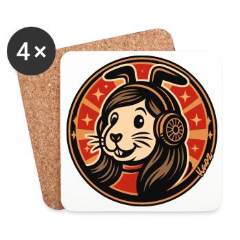 Rabbit Headphones Badge - Coasters (set of 4) - white - Front