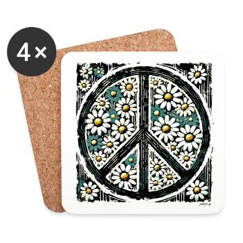 Daisy Peace Blumenemblem - Untersetzer (4er-Set) - Weiß - Vorne