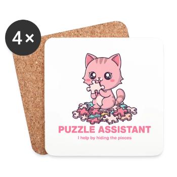 Puzzle Assistand Cat Quote - Coasters (set of 4) - white - Front