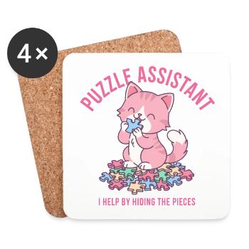 Puzzle Assistand Cat Quote - Coasters (set of 4) - white - Front