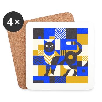 Katz-Mosaik in Blau-Gold - Untersetzer (4er-Set) - Weiß - Vorne