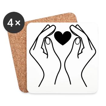 Hands Holding Heart Minimal Line Art Design - Untersetzer (4er-Set) - Weiß - Vorne