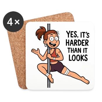 Pole Dance Cartoon – Harder Than It Looks - Coasters (set of 4) - white - Front