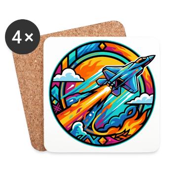 Neon Düsen Jet im Feuer Kreis Retro Space Rakete - Untersetzer (4er-Set) - Weiß - Vorne