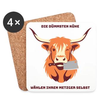 Kuh mit Beil – Wähle deinen Metzger - Untersetzer (4er-Set) - Weiß - Vorne
