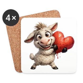 Moutons respectueux du cœur - Dessous de verre (lot de 4) - blanc - Devant
