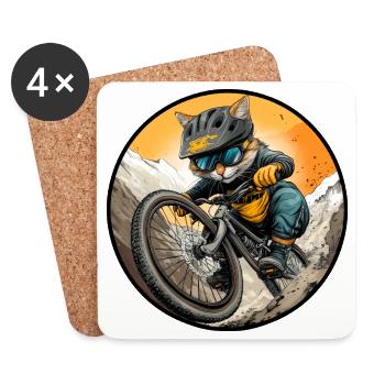 Katzen Bikerin / MTB Kätzchen - Untersetzer (4er-Set) - Weiß - Vorne