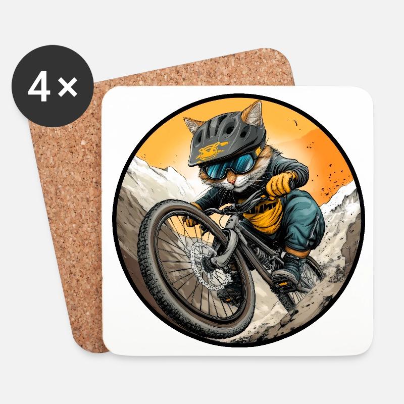 Cat Biker / MTB Kitten - Coasters (set of 4) - white