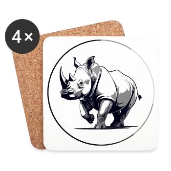 Proud Rhino Black and White Drawing Rhino Motif - Coasters (set of 4) - white - Front
