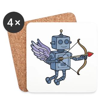 Cute Steampunk Robot Cupid with Heart Arrow - Coasters (set of 4) - white - Front