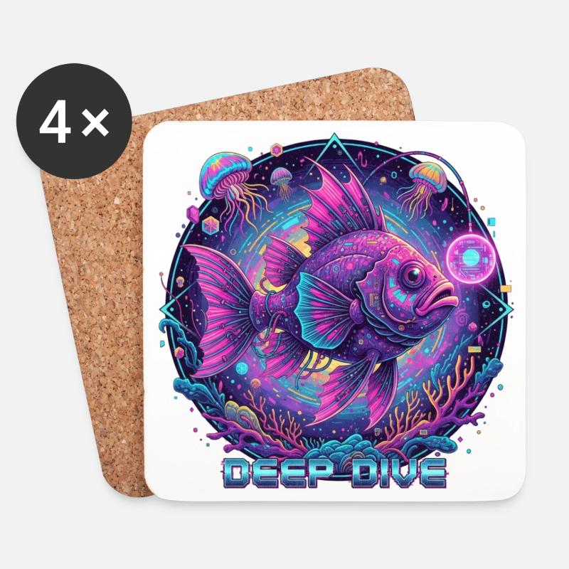 Deep Dive Neonfisch Unterwasser - Untersetzer (4er-Set) - Weiß