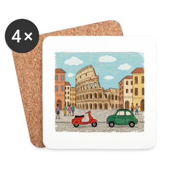 Rome City Skyline Colosseum Modern Line Art - Coasters (set of 4) - white - Front