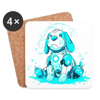 Neon Robo-Hund im Cyanstrahl - Untersetzer (4er-Set) - Weiß - Vorne