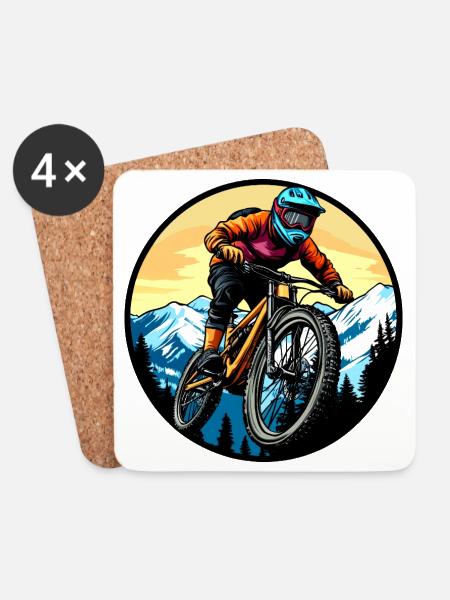 Mountainbike Biker - Untersetzer (4er-Set) - Weiß