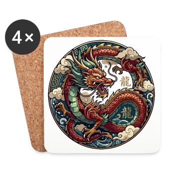 Drachenkreis: Chinesischer Drachen Emblem Motiv - Untersetzer (4er-Set) - Weiß - Vorne