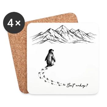 But why? Pinguin Meme Fußspuren Doodle Gekritzel - Untersetzer (4er-Set) - Weiß - Vorne