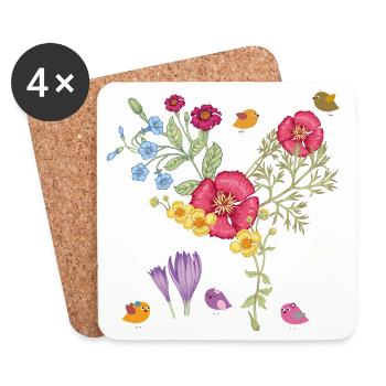 Blumenstrauß mit Vögel - Untersetzer (4er-Set) - Weiß - Vorne