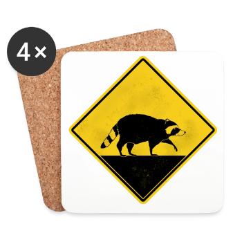 Raccoon Yellow Traffic Sign - Coasters (set of 4) - white - Front