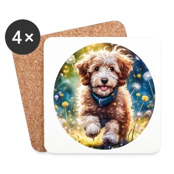 Aussiedoodle au soleil - Dessous de verre (lot de 4) - blanc - Devant