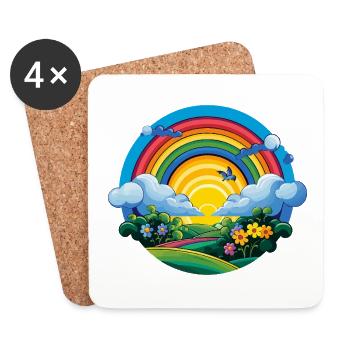 Regenbogen Sonnenaufgang Frühling - Untersetzer (4er-Set) - Weiß - Vorne