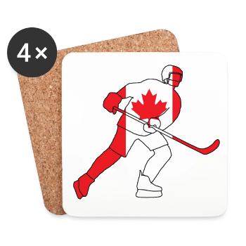 Joueur de hockey avec le drapeau canadien - Dessous de verre (lot de 4) - blanc - Devant