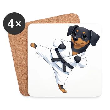 Süßer Rottweiler Welpe Karate Martial Arts Cartoon - Untersetzer (4er-Set) - Weiß - Vorne
