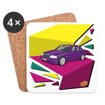 Voiture violette en géopattern néon - Dessous de verre (lot de 4) - blanc - Devant