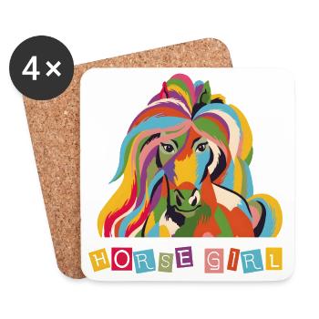 Horse Girl – Buntes Pferd Pop-Art Design - Untersetzer (4er-Set) - Weiß - Vorne