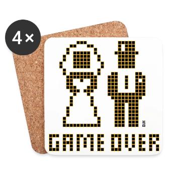 Game Over (Mariage Enterrement de vie de garçon : couple marié Pixel / 2C) - Dessous de verre (lot de 4) - blanc - Devant