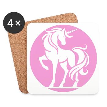 Pink Unicorn Silhouette Circle - Coasters (set of 4) - white - Front