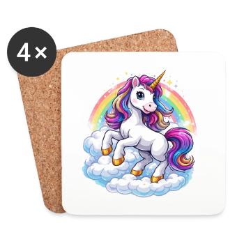Rainbow Unicorn Over Clouds - Coasters (set of 4) - white - Front