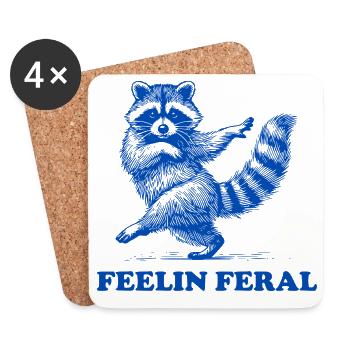 Feeling Feral Racoon Ironic Saying Funny Raccoon - Coasters (set of 4) - white - Front