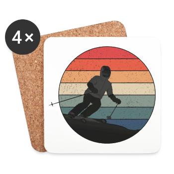 Descente skiée au coucher du soleil - Dessous de verre (lot de 4) - blanc - Devant