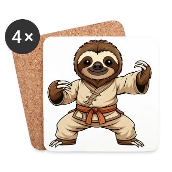 Cute Sloth Cartoon Martial Arts Kung Fu Self - Coasters (set of 4) - white - Front